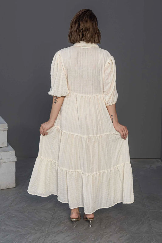 Women Long Frock Dress Shirt – Cream