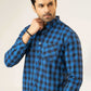 Men Casual Dress Shirt - Blue Checkered