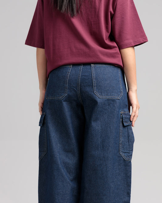Women Skater Fit Cargo Denim Jeans - Indigo