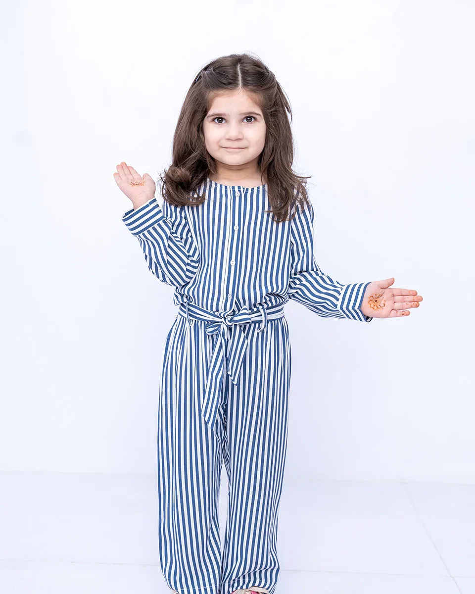 Girls Striped Jumpsuit – Blue