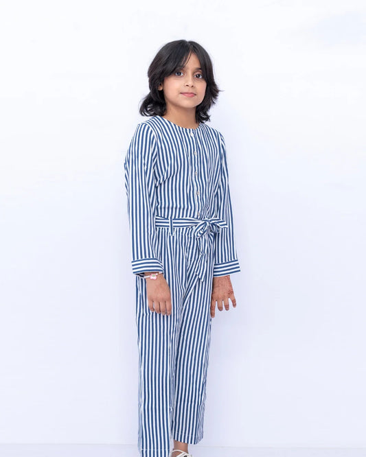Girls Striped Jumpsuit – Blue