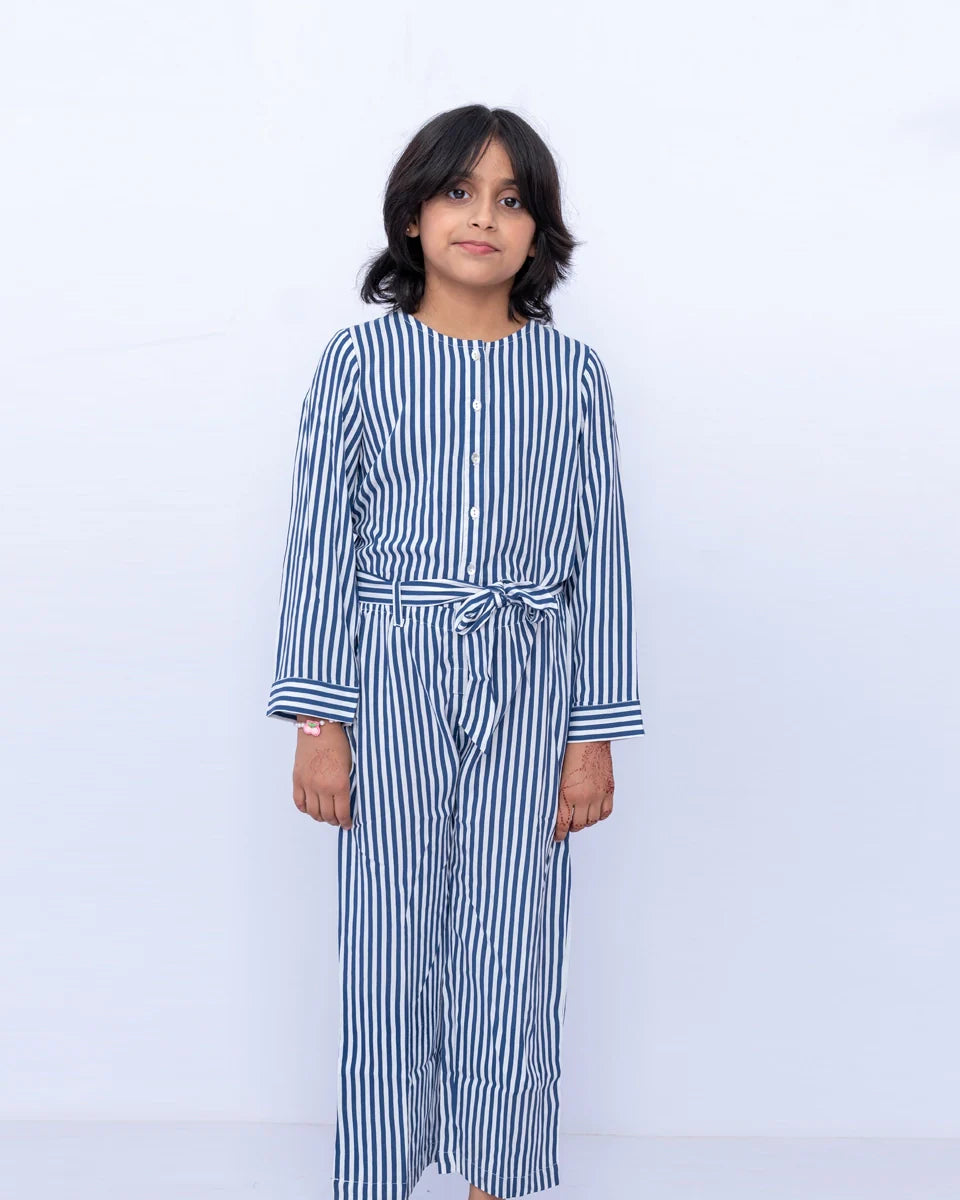 Girls Striped Jumpsuit – Blue