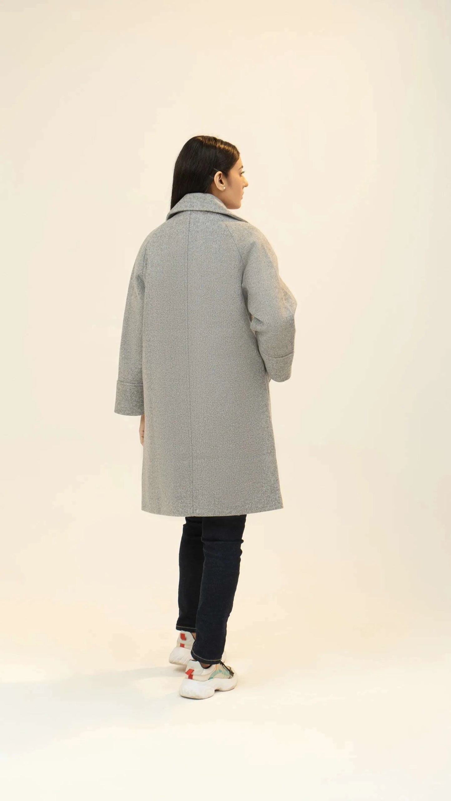 Women Long Wool Coat - Gray - Harwage