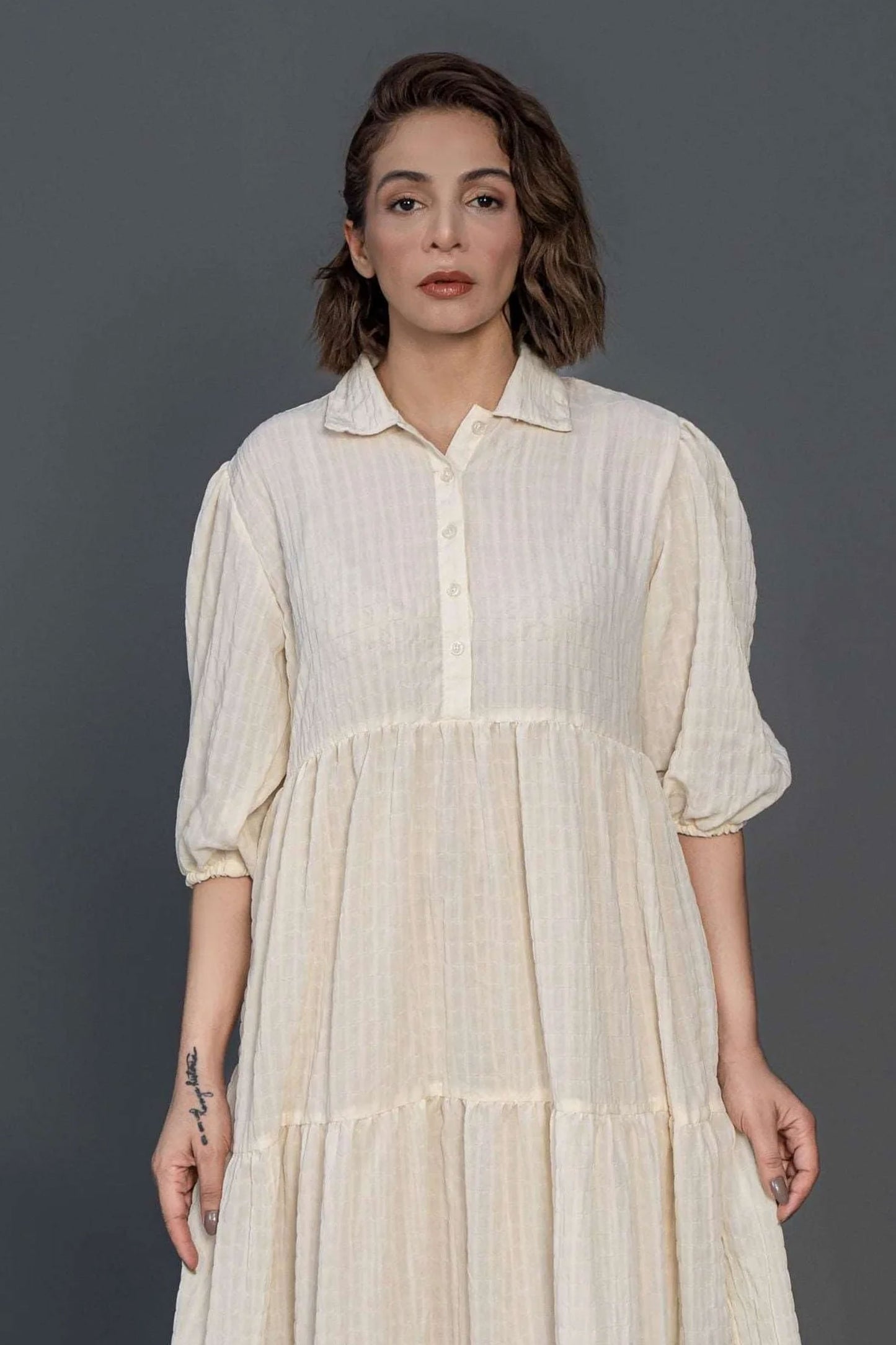 Women Long Frock Dress Shirt – Cream
