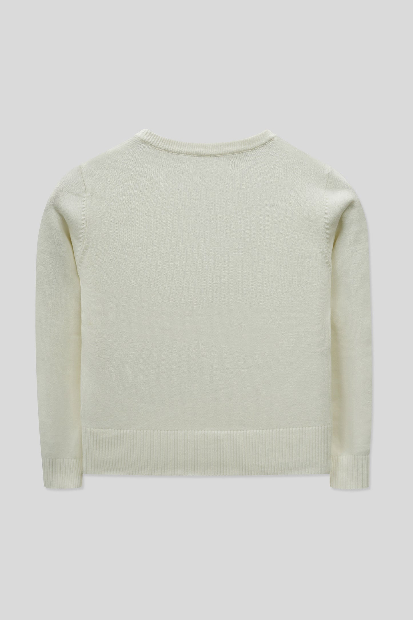 Junior Girls’  R-Neck Wool Cardigan - White