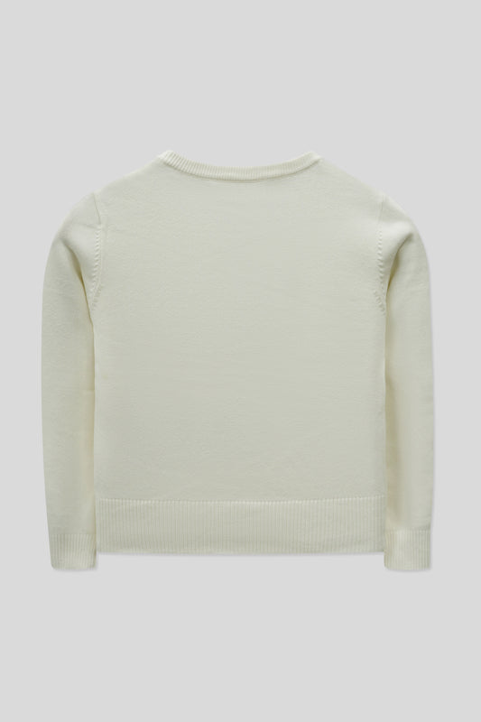 Junior Girls’  R-Neck Wool Cardigan - White