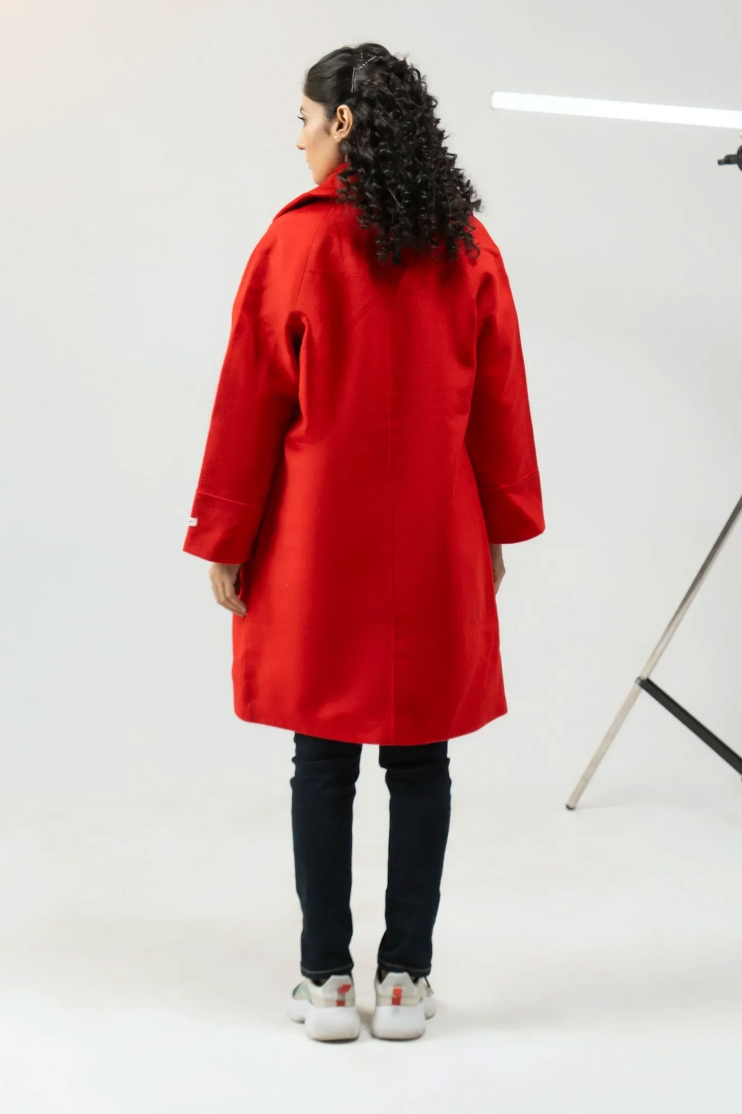 Women Long Wool Coat - Red