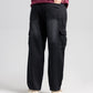 Women Loose Fit Cargo Denim Jeans - Charcoal