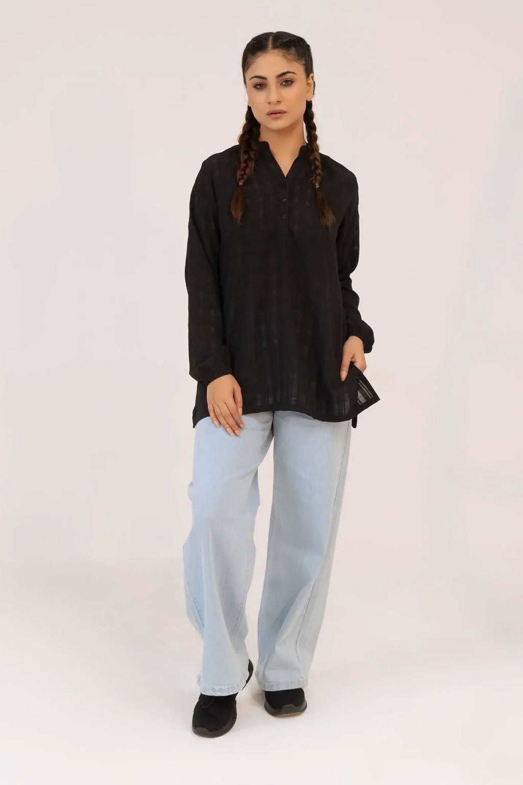 Women Ban Dress Shirt - Black