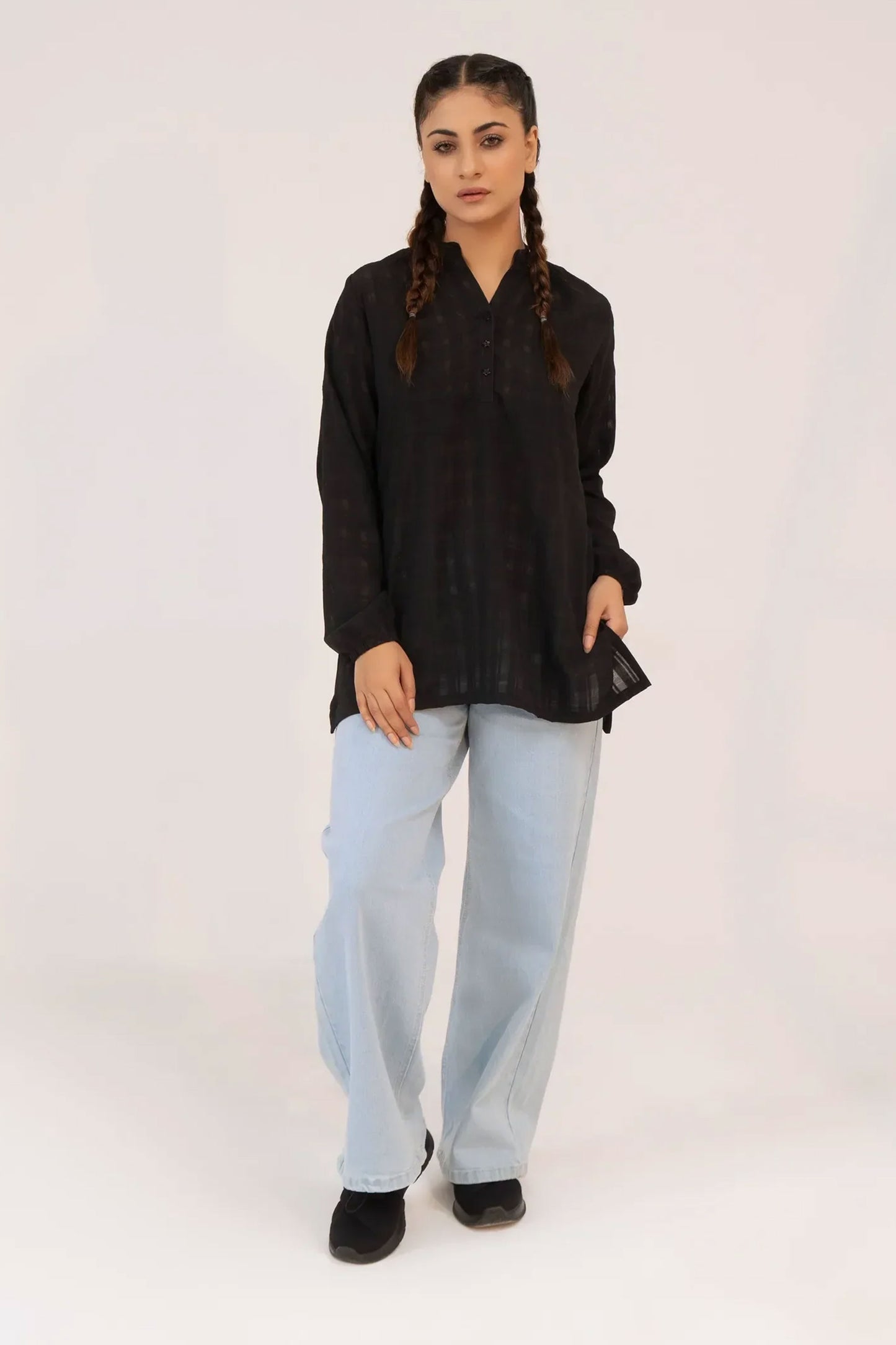 Women Ban Dress Shirt - Black