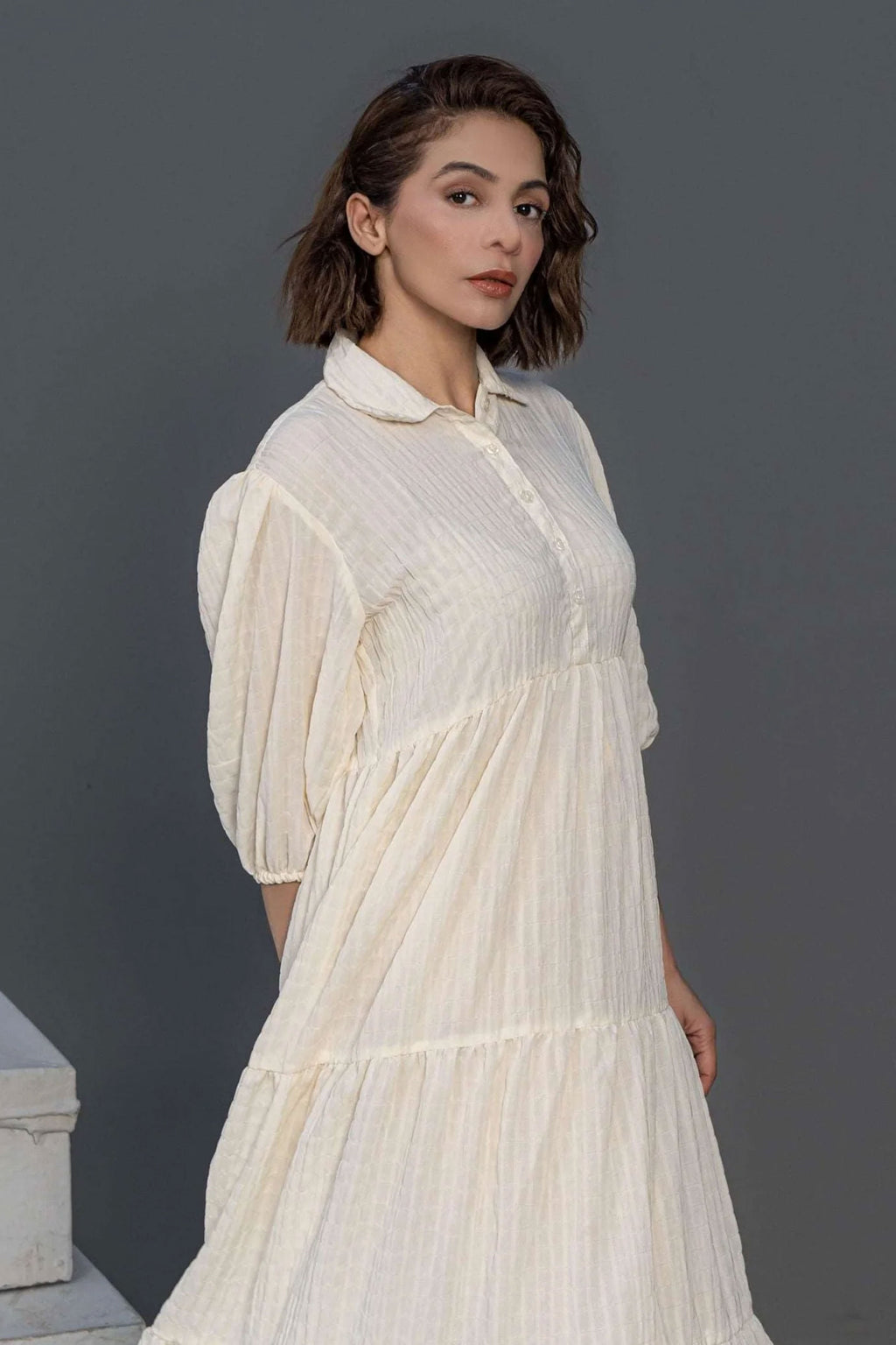 Women Long Frock Dress Shirt – Cream