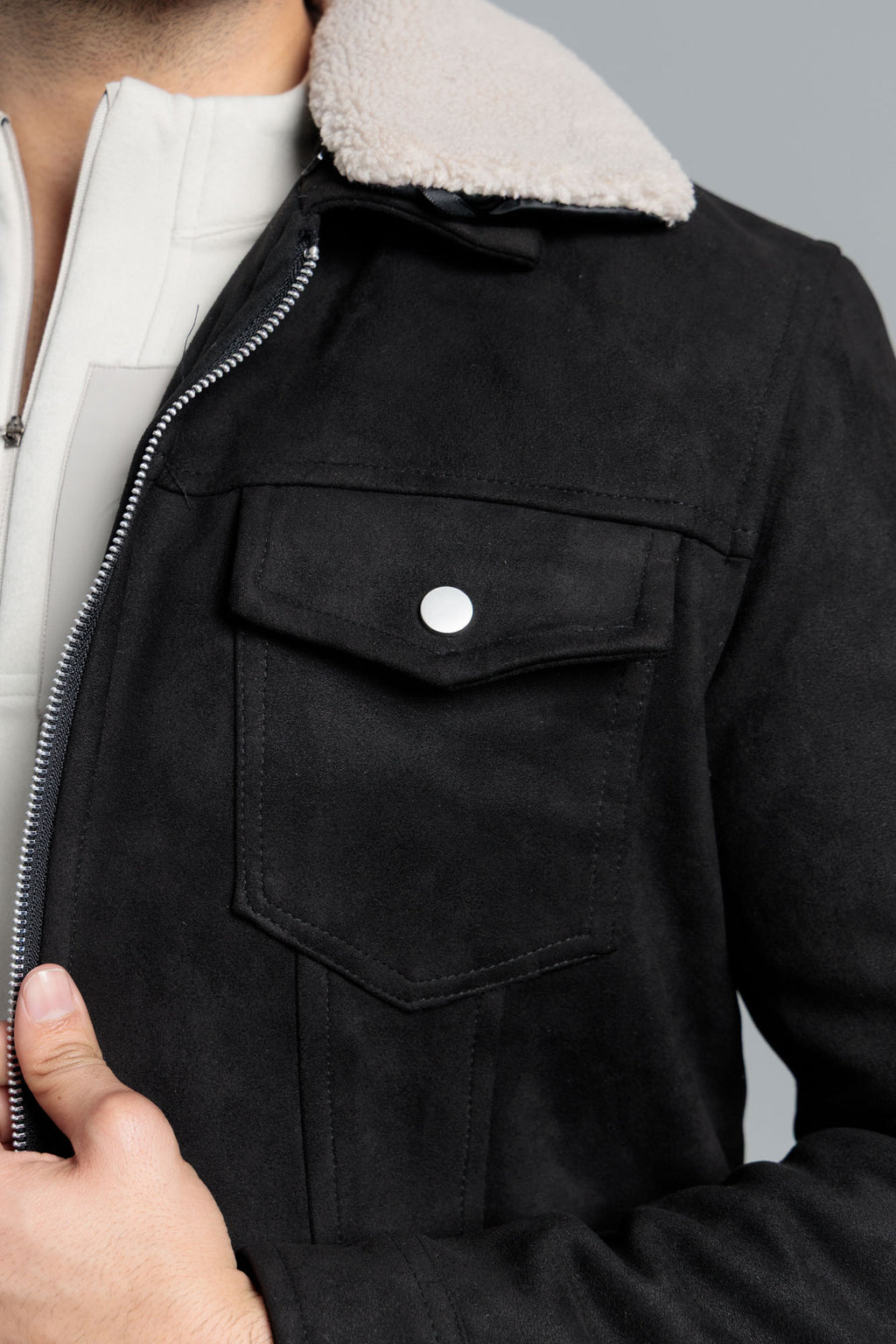 Men’s Soft & Fuzzy Suede Jacket - Black