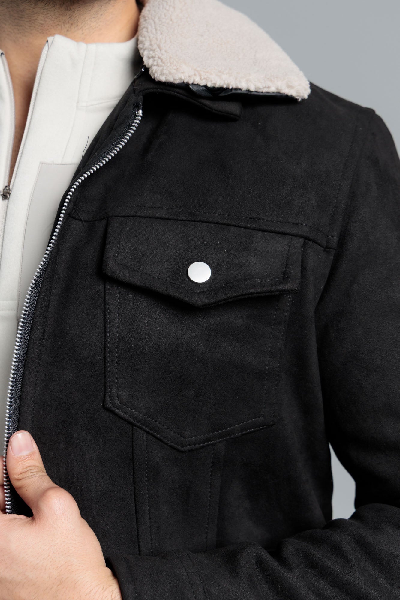 Men’s Soft & Fuzzy Suede Jacket - Black