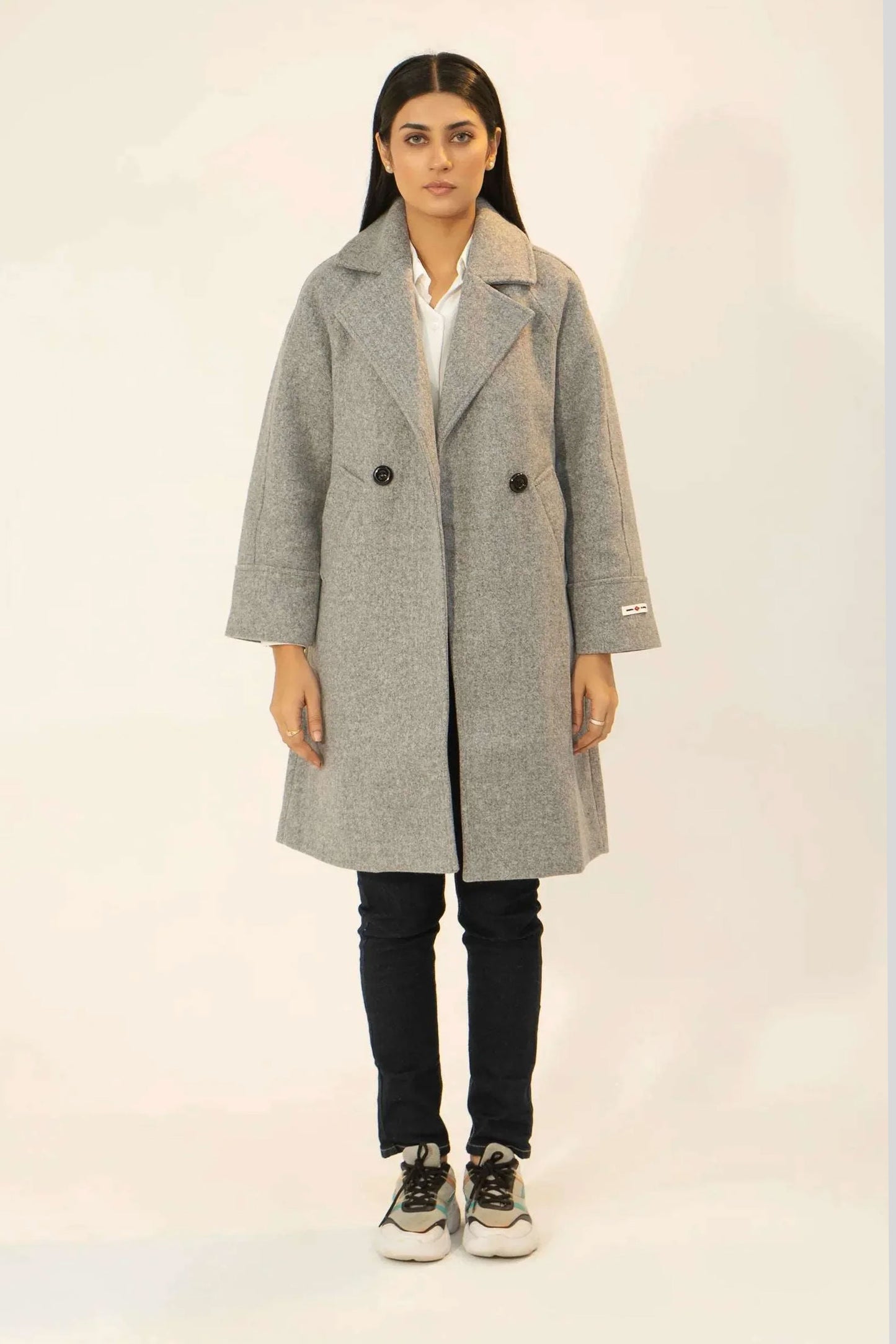 Women Long Wool Coat - Gray