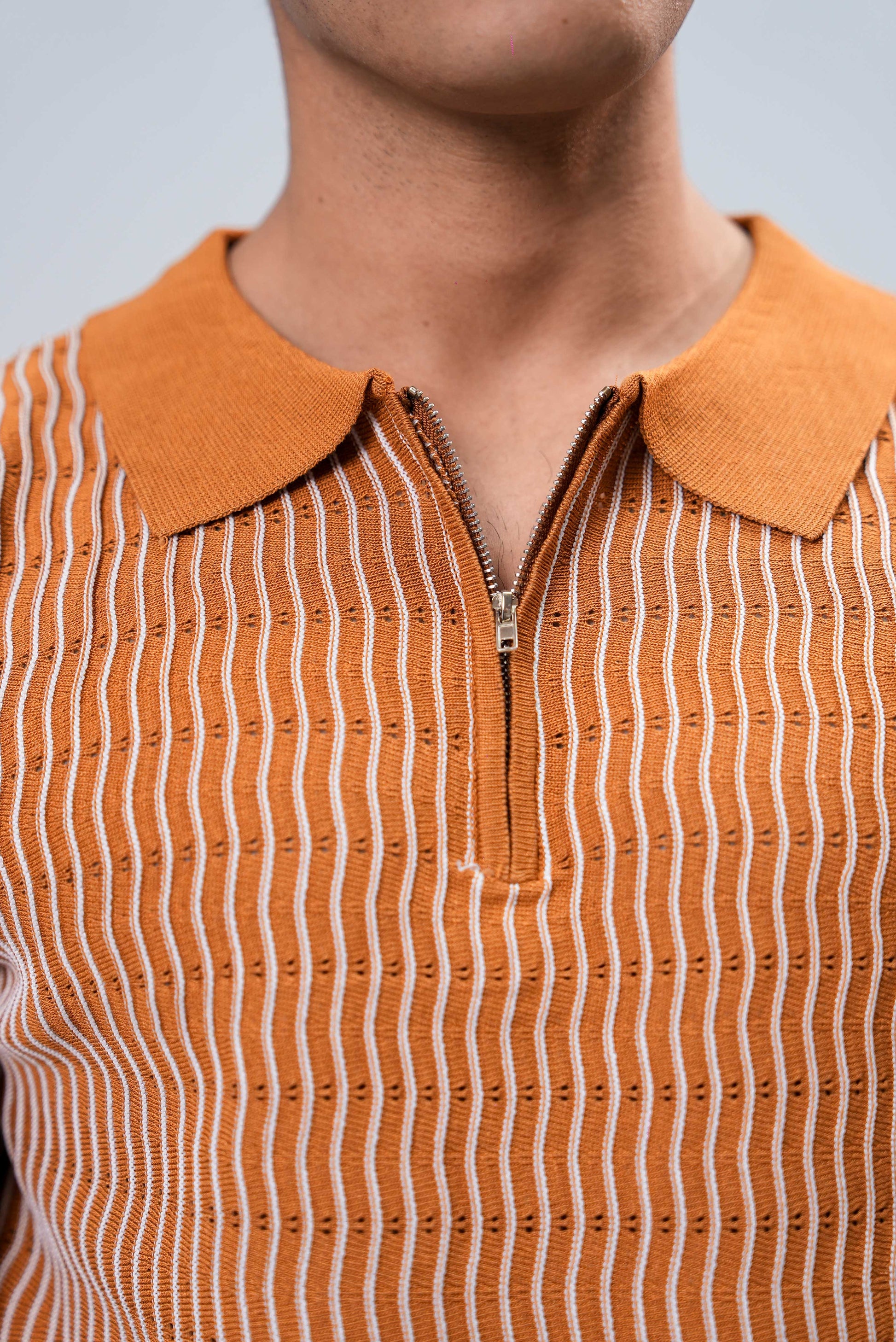 Men’s Essential Plain Knitted Polo Shirt – Golden Brown