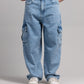 Men Skater Fit Cargo Denim Jeans - Ice Blue