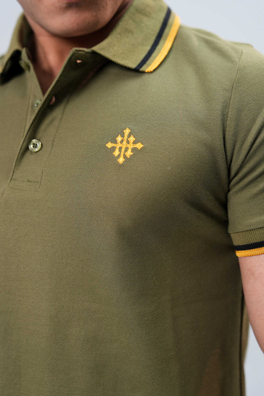 Men Contrast Tipping Polo Shirt - Olive Branch