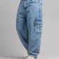 Men Skater Fit Cargo Denim Jeans - Ice Blue