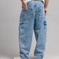 Men Skater Fit Cargo Denim Jeans - Ice Blue