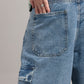 Men Skater Fit Cargo Denim Jeans - Ice Blue