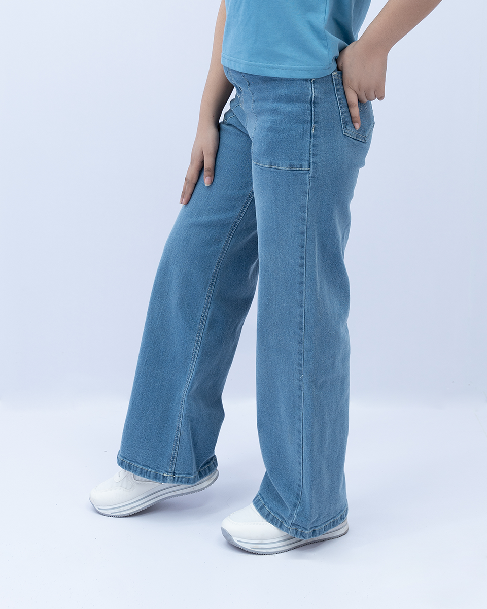 Women Wide Leg Jeans - Mid Blue