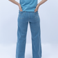 Women Wide Leg Jeans - Mid Blue