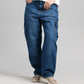 Women Loose Fit Cargo Denim Jeans - Ice Blue