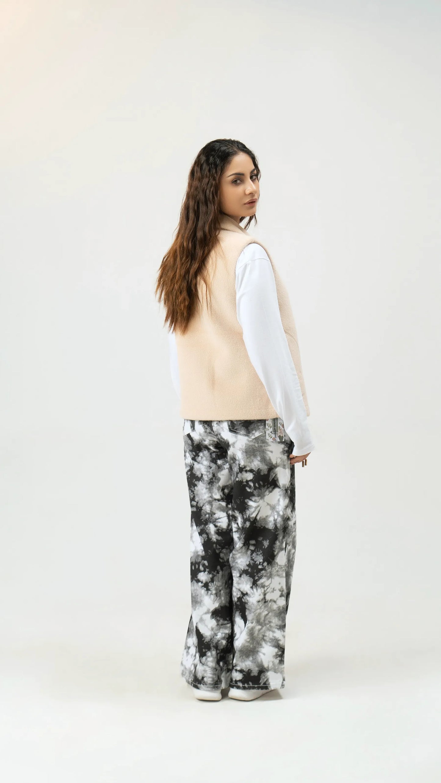 Women Rabbit Wool Sleeveless Coat - Beige - Harwage