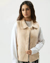 Women Rabbit Wool Sleeveless Coat - Beige - Harwage