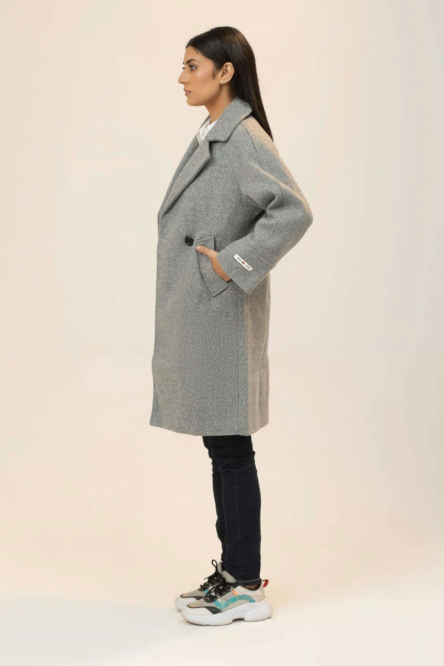 Women Long Wool Coat - Gray