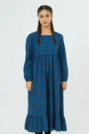 Women Checkered Long Dress - Imperial Blue
