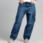 Women Loose Fit Cargo Denim Jeans - Ice Blue