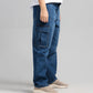 Women Loose Fit Cargo Denim Jeans - Ice Blue