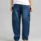 Women Loose Fit Cargo Denim Jeans - Ice Blue