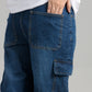 Women Loose Fit Cargo Denim Jeans - Ice Blue