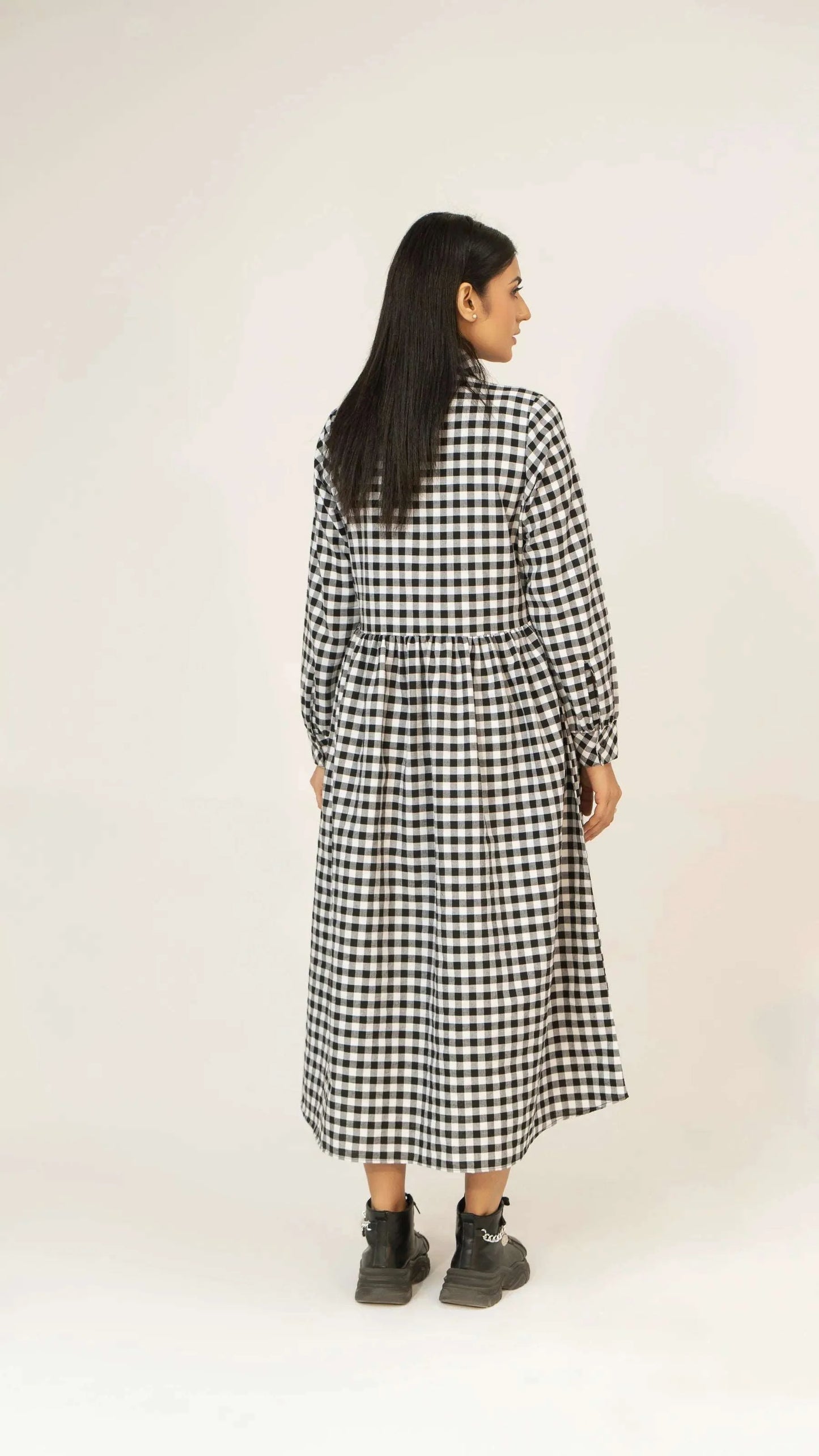 Women Woven Long Dress - Checkered - Harwage