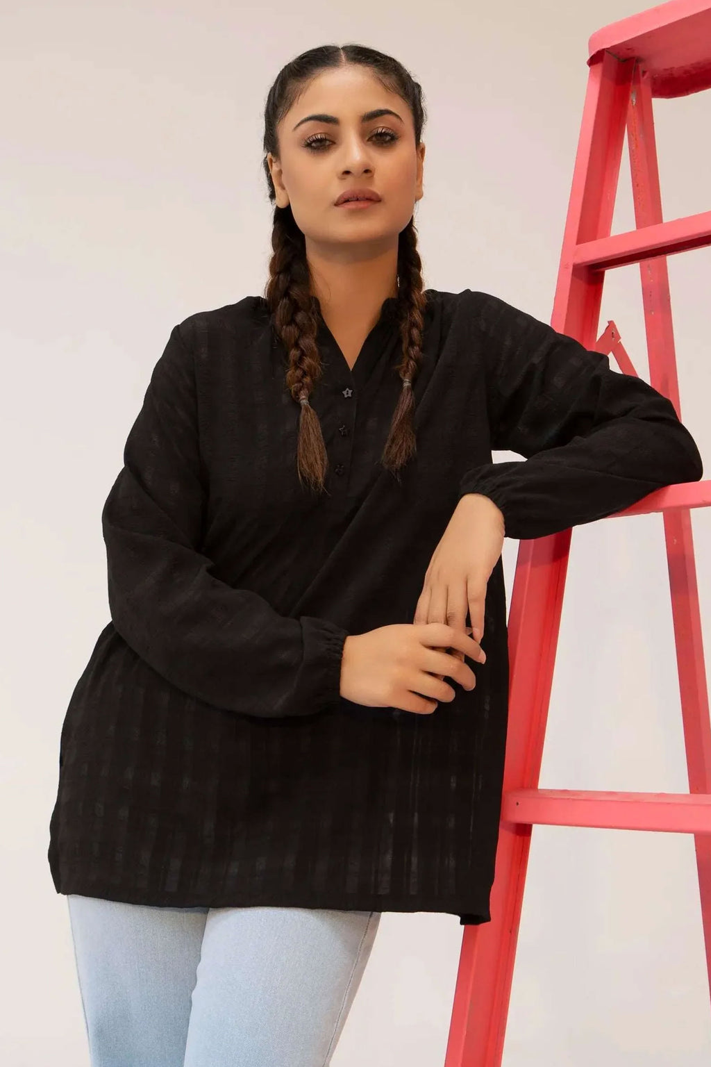 Women Ban Dress Shirt - Black