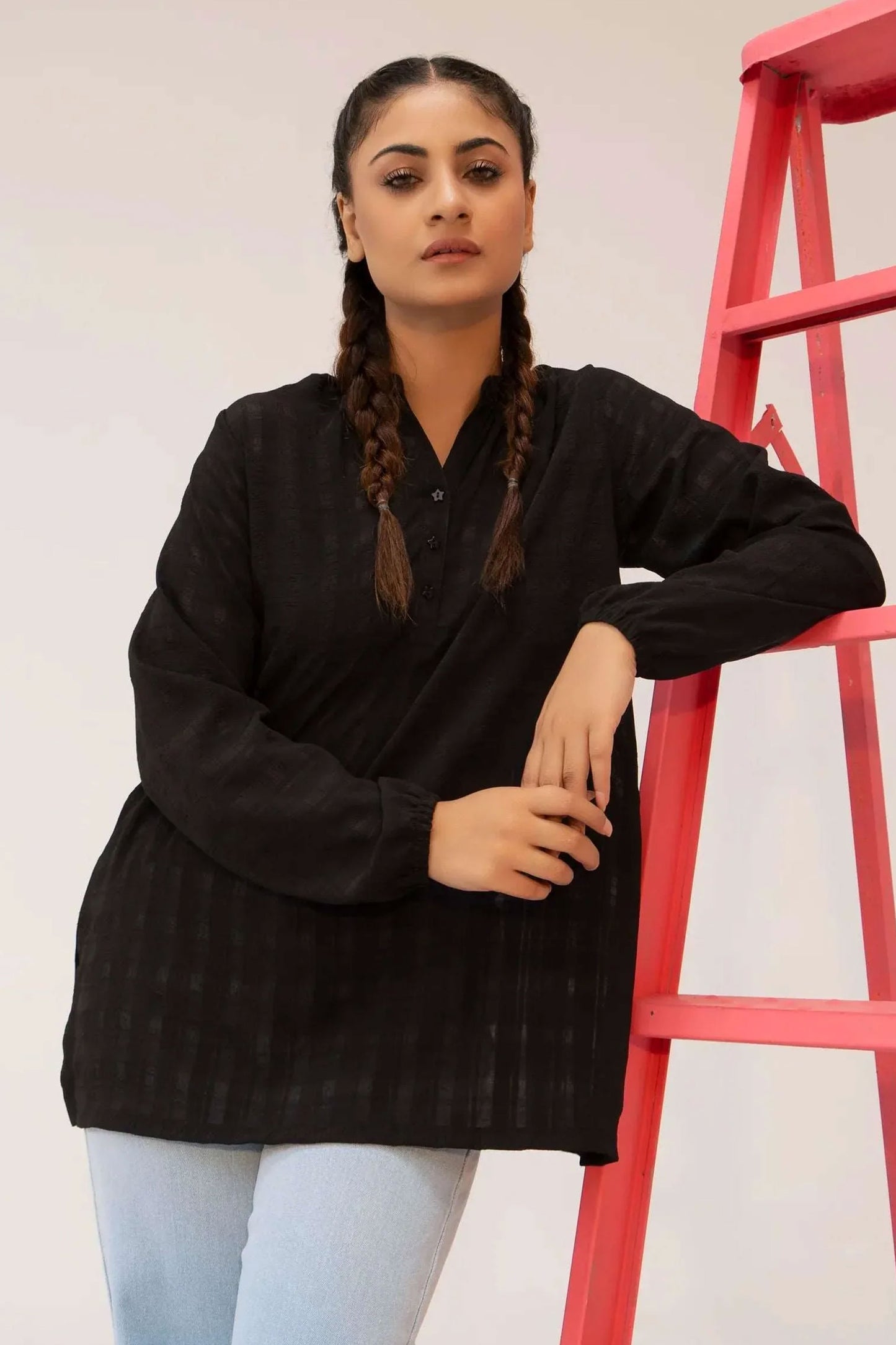 Women Ban Dress Shirt - Black