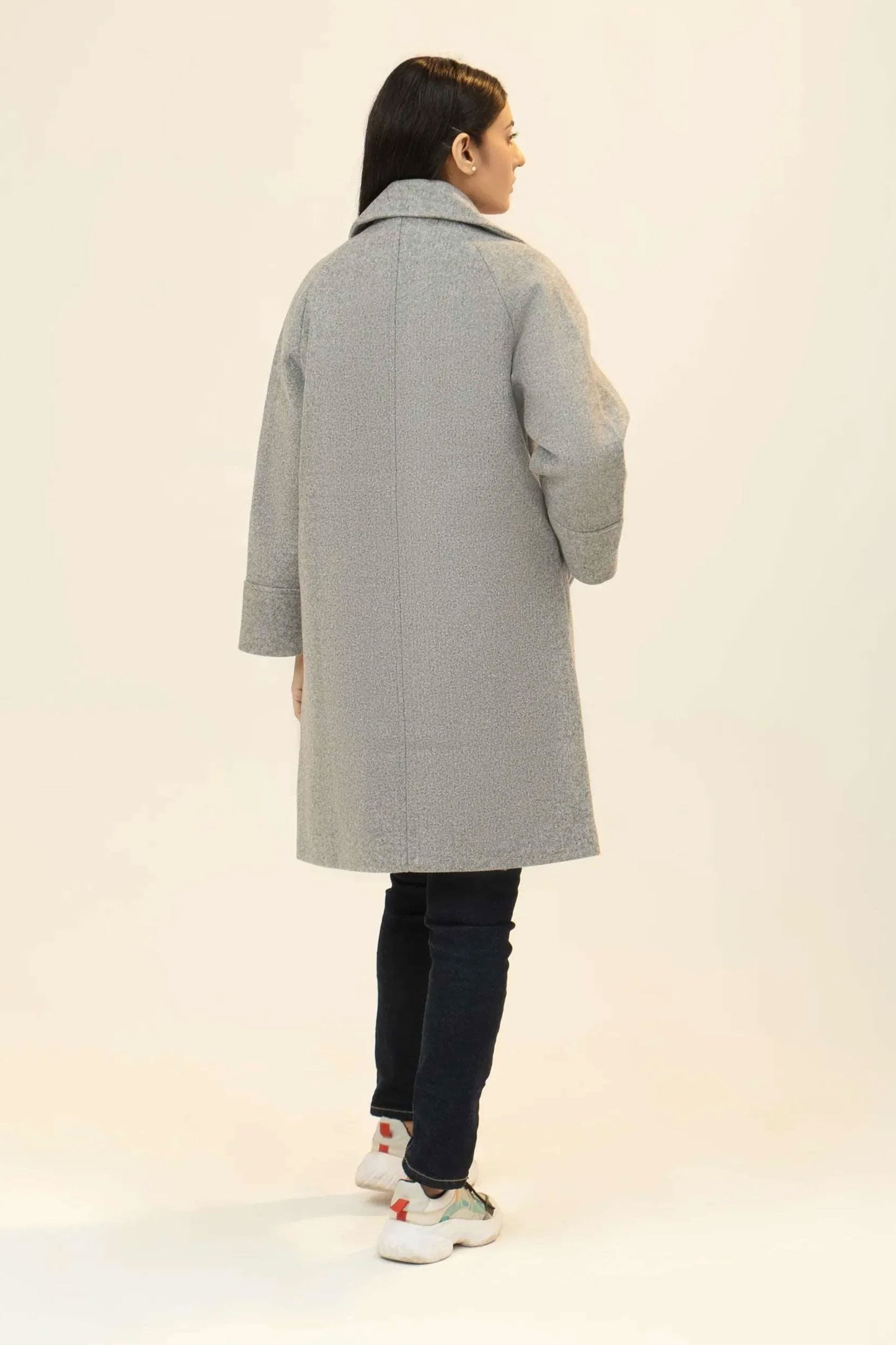 Women Long Wool Coat - Gray