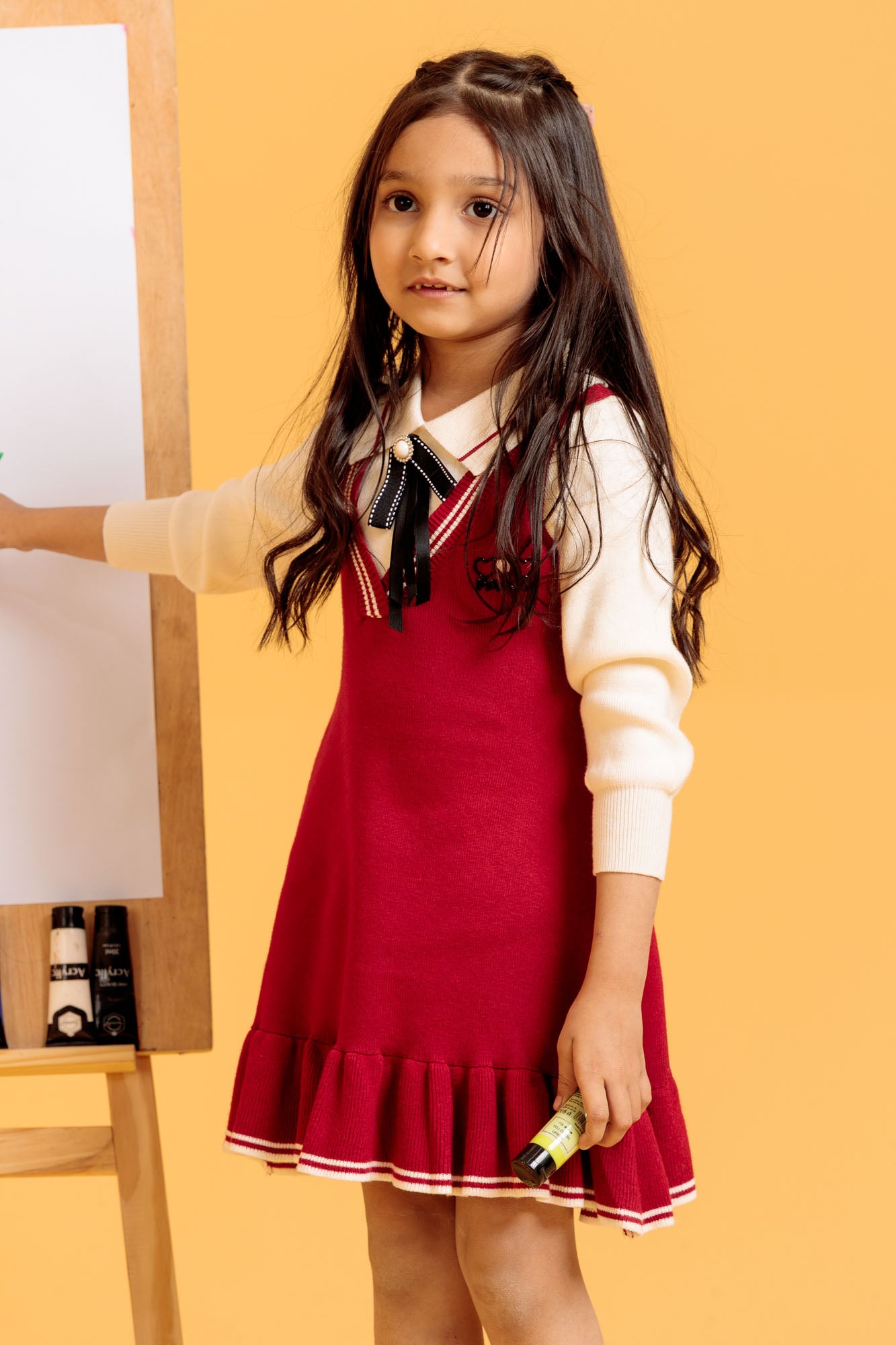 Junior Girls Wool Frock - Red