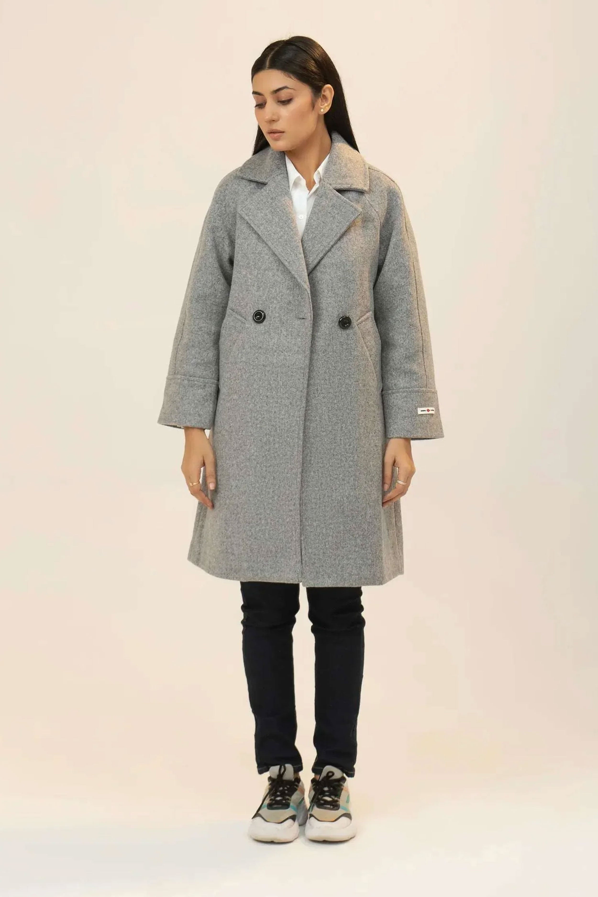 Women Long Wool Coat - Gray