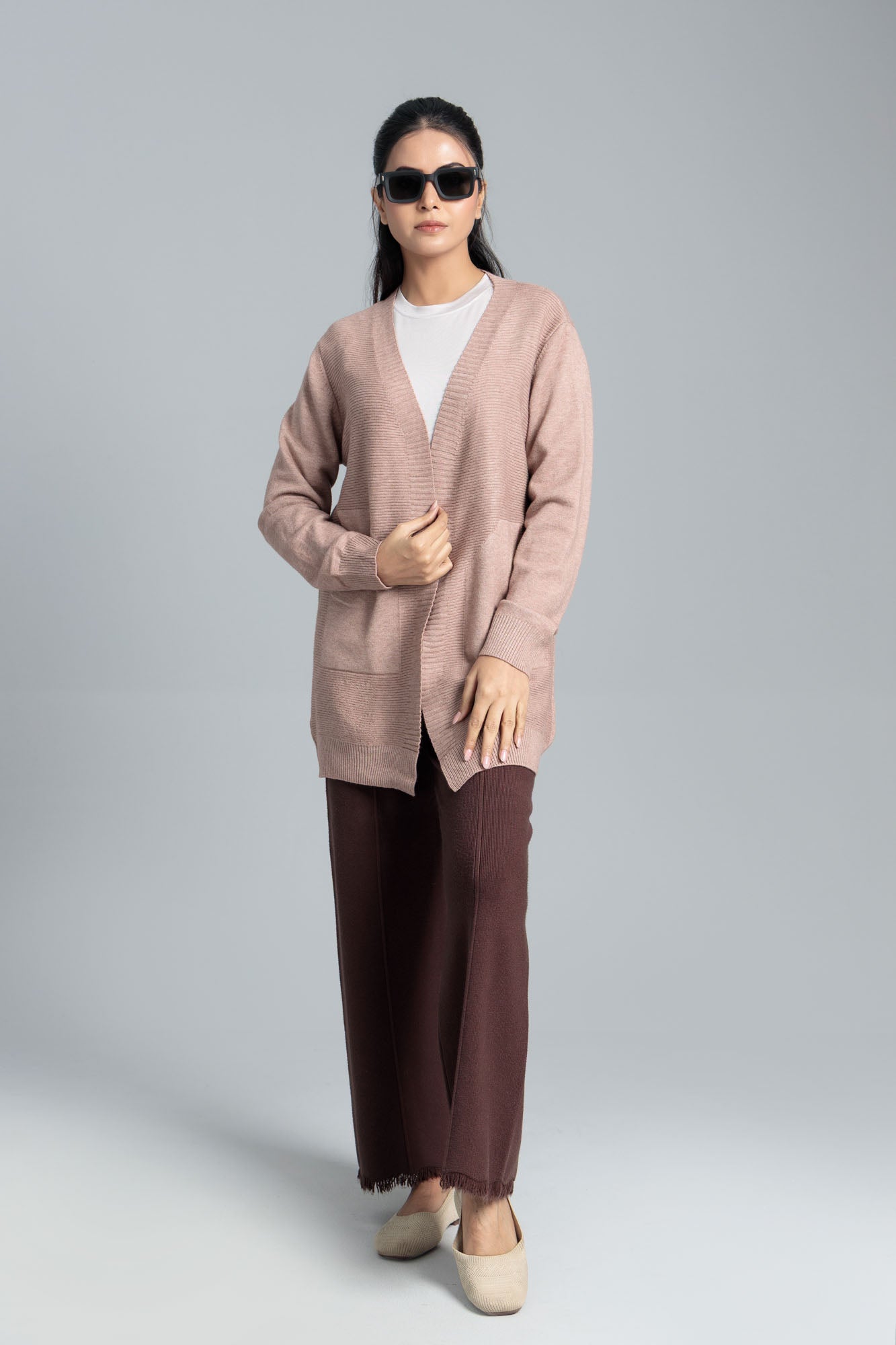 Women’s Acrylic Wool Cardigan - Reddish Pink