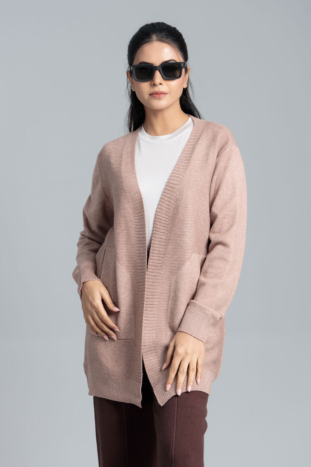 Women’s Acrylic Wool Cardigan - Reddish Pink