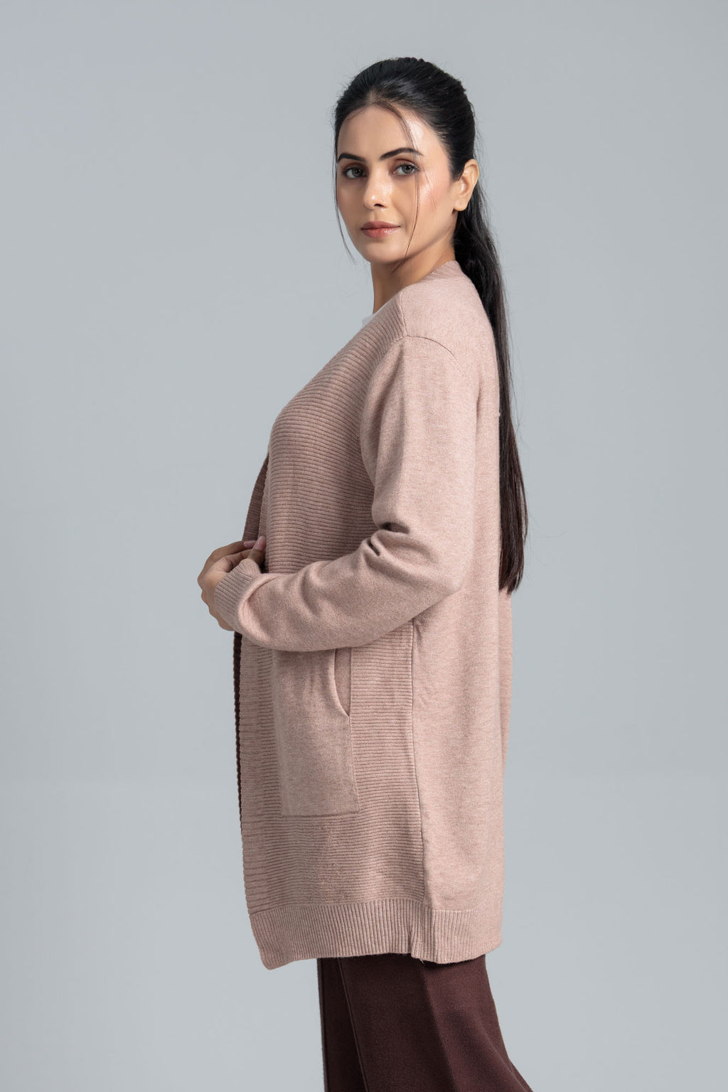 Women’s Acrylic Wool Cardigan - Reddish Pink