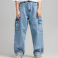 Women Skater Fit Cargo Denim Jeans - Ice Blue