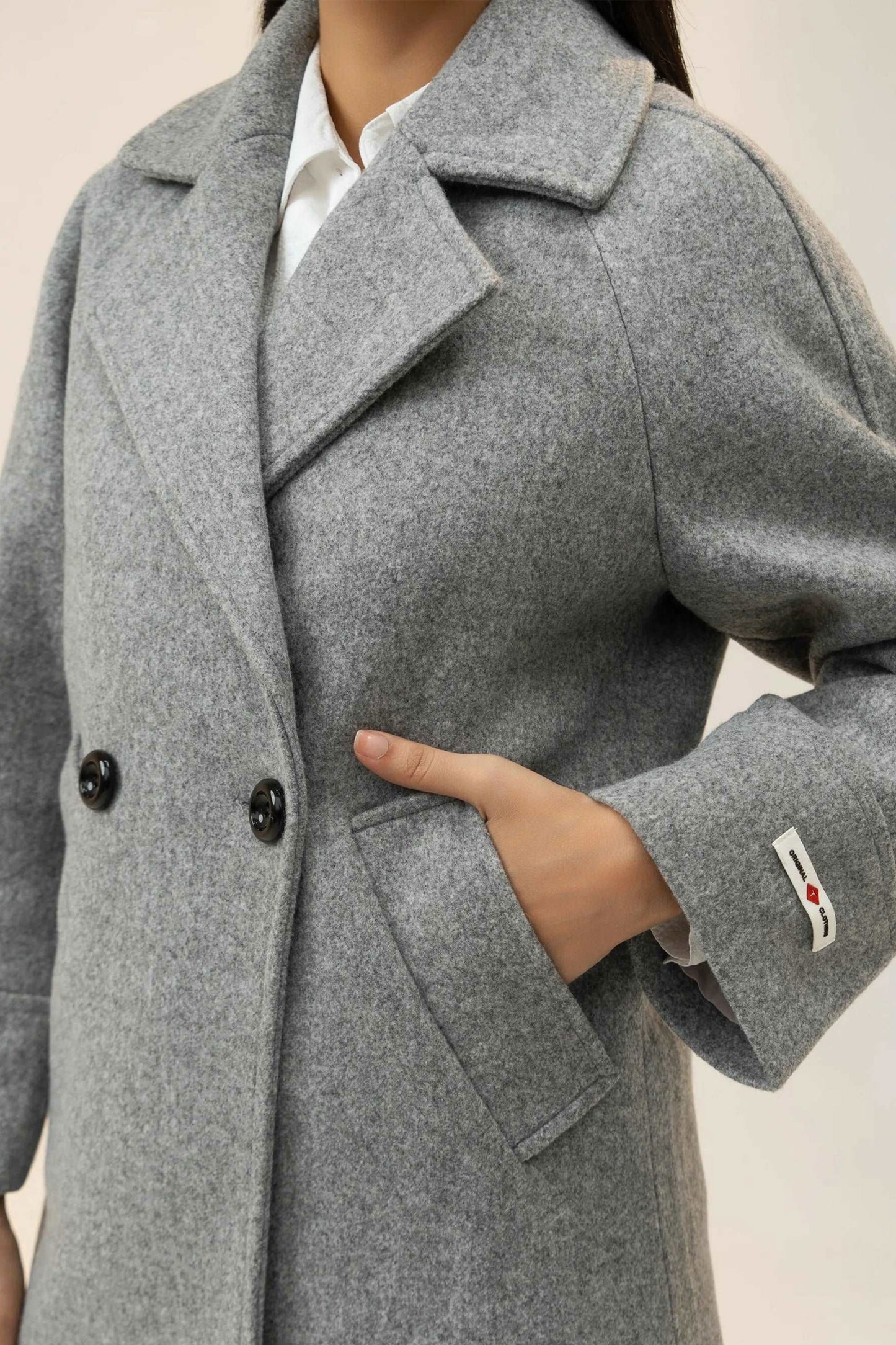 Women Long Wool Coat - Gray