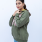 Women Printed Zipper Hoodie - Olive Green