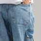 Women Skater Fit Cargo Denim Jeans - Ice Blue