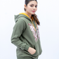 Women Printed Zipper Hoodie - Olive Green