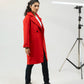 Women Long Wool Coat - Red - Harwage